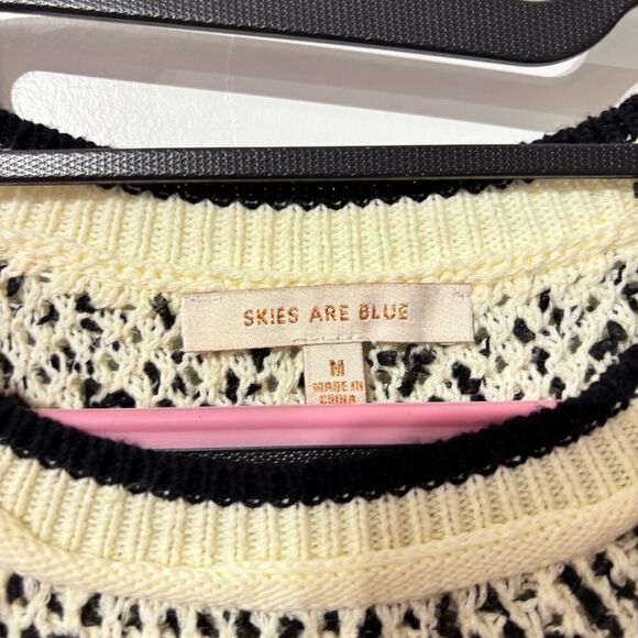 Skies Are Blue Womens Ivory Black Ruffle Frill Detail Ribbed Hem Sweater Size M - Picture 4 of 6